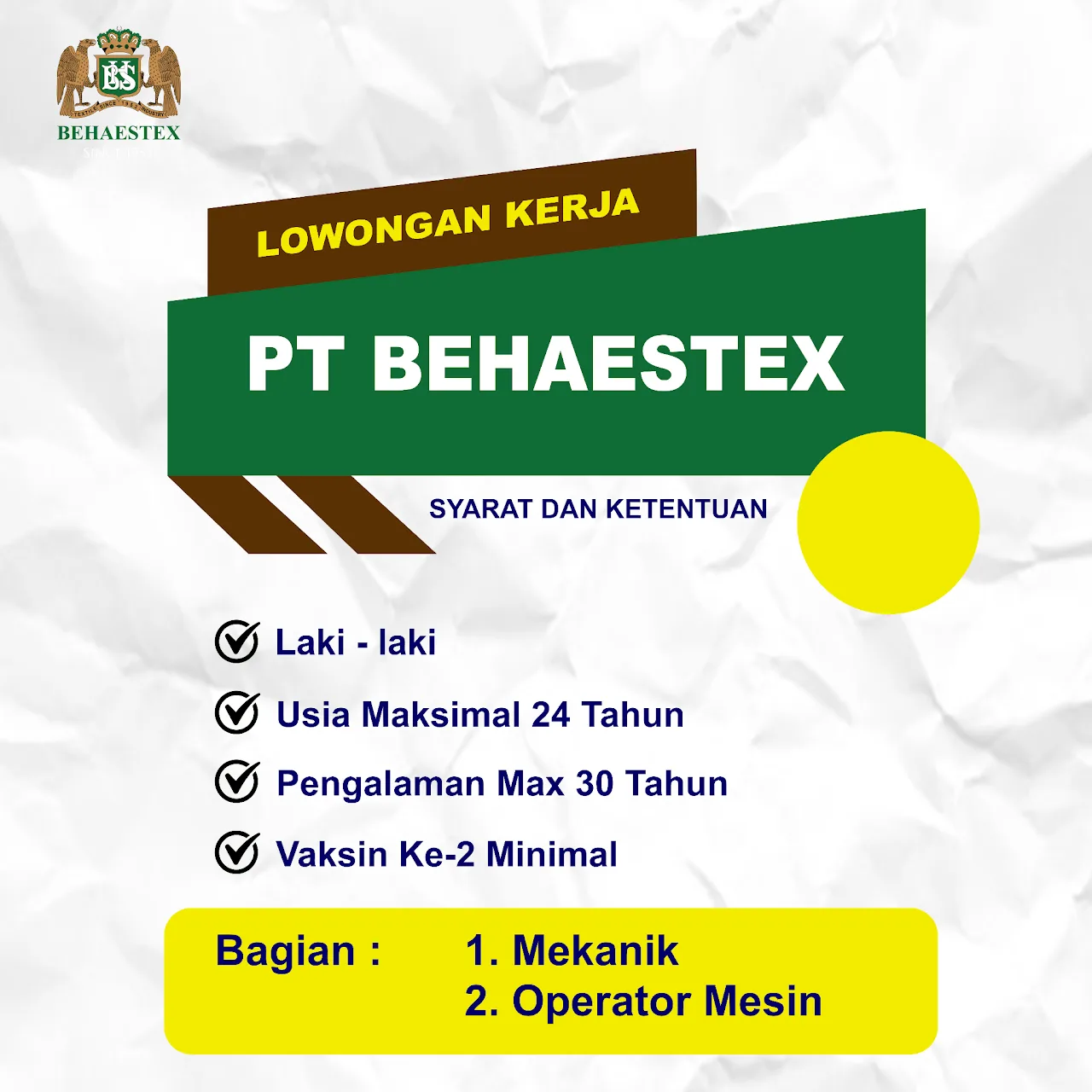 Merupakan perusahaan yang bergerak di bidang tekstil dan merupakan penghasil sarung terbaik di Indonesia Produk unggulan dari PT. BEHAESTEX adalah sarung tenun BHS yang dihasilkan dengan metode ATBM ( Alat TEnun Bukan Mesin ) dan telah dikenal sebagai sarung tenun terbaik sejak tahun 1953.