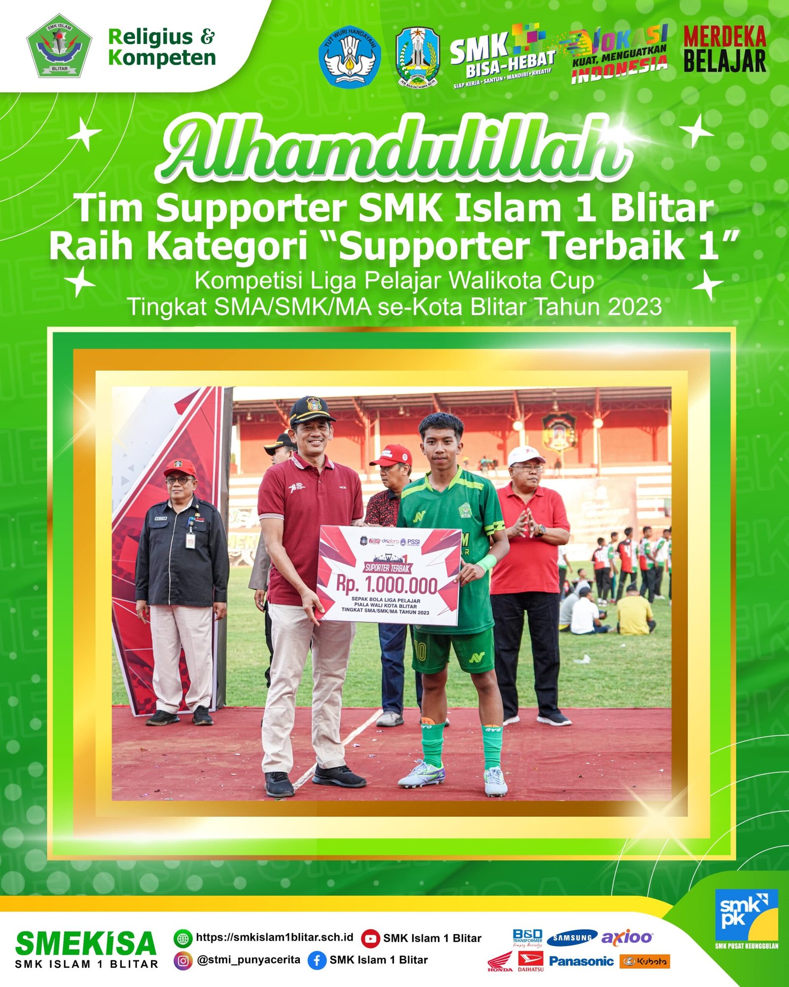 Tim Supporter SMK Islam 1 Blitar Raih Kategori “Supporter Terbaik 1” dalam Kompetisi Liga Pelajar Walikota Cup 2023