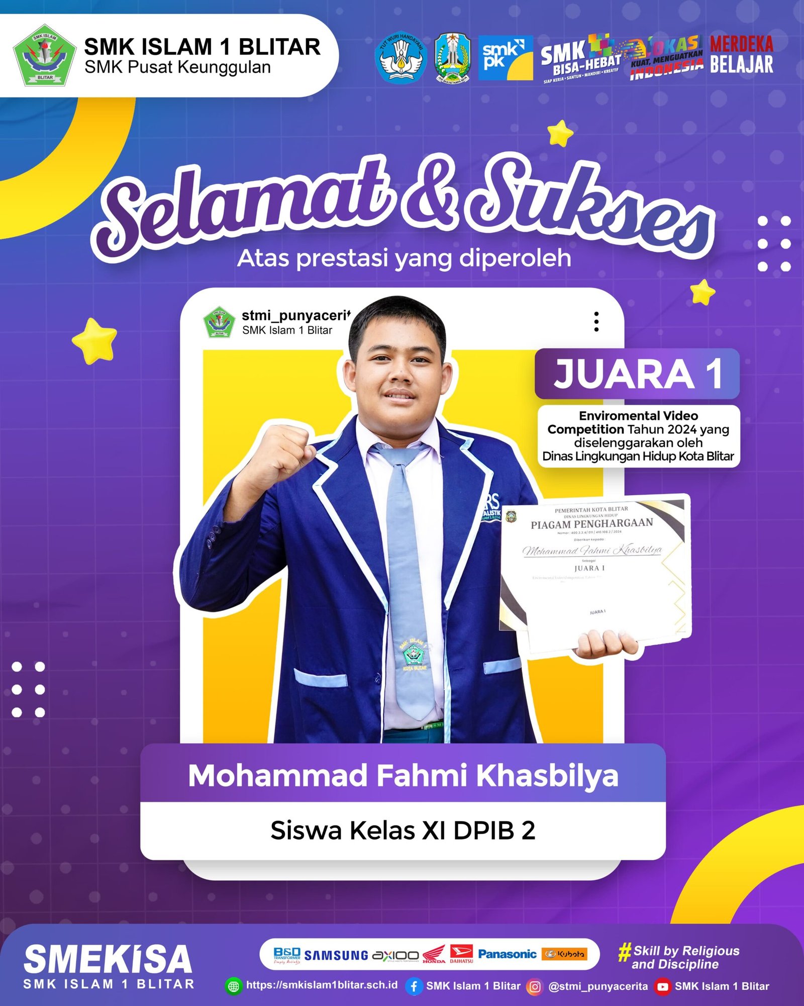 Mohammad Fahmi Khasbilya Raih Juara 1 dalam Environmental Video Competition 2024