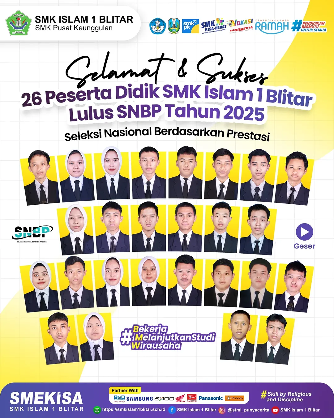 Selamat! 26 Siswa SMK Islam 1 Blitar Lolos SNBP 2025
