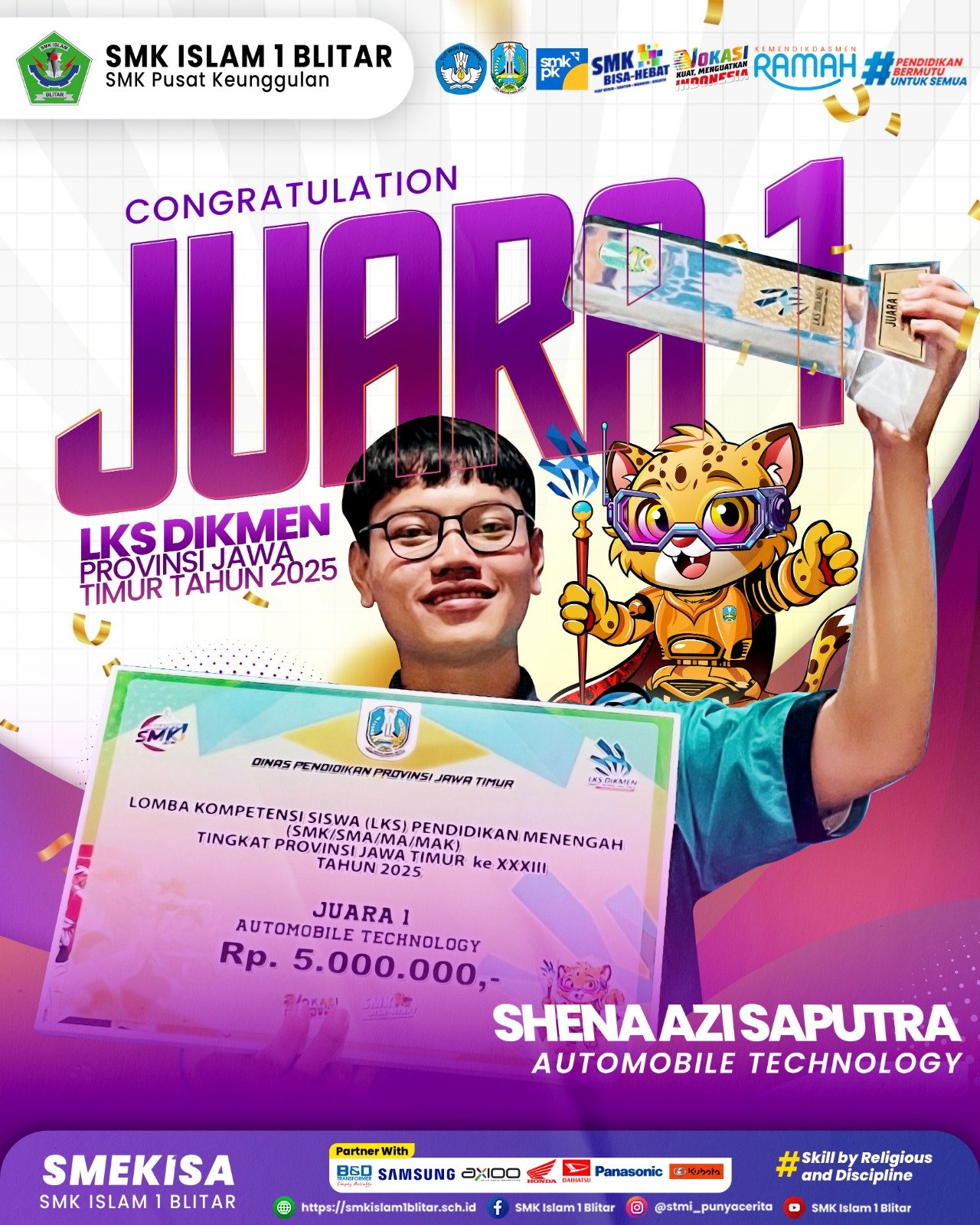 SMK Islam 1 Blitar Torehkan Prestasi Lewat Shena Azi Saputra di LKS Jatim 2025