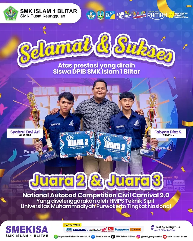 Syahrul dan Fabyan Harumkan Nama SMK Islam 1 Blitar di Ajang Nasional Autocad Competition Civil Carnival 9.0