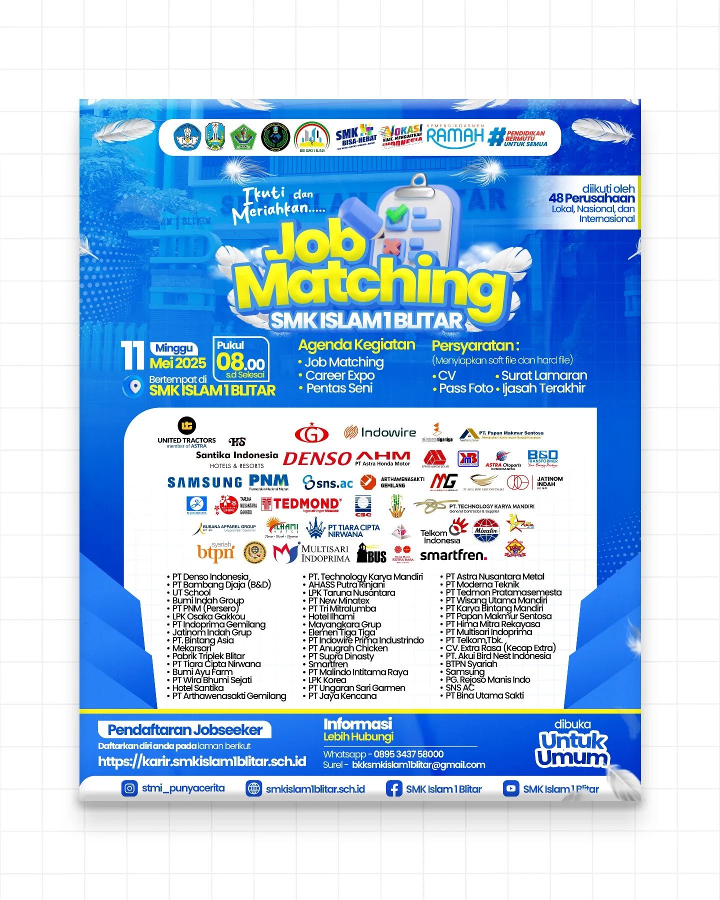 SMK Islam 1 Blitar Gelar Job Matching 2025, Diikuti 48 Perusahaan Lokal, Nasional, dan Internasional